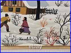 ORIGINAL OIL ON CANVAS With FRAME KOWALSKI FOLK ART VILLAGE IN THE SNOW SCENE ORIGINAL OIL ON CANVAS With FRAME KOWALSKI FOLK ART VILLAGE IN THE SNOW SCENE