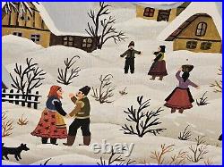 ORIGINAL OIL ON CANVAS With FRAME KOWALSKI FOLK ART VILLAGE IN THE SNOW SCENE ORIGINAL OIL ON CANVAS With FRAME KOWALSKI FOLK ART VILLAGE IN THE SNOW SCENE