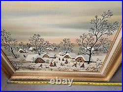 ORIGINAL OIL ON CANVAS With FRAME KOWALSKI FOLK ART VILLAGE IN THE SNOW SCENE ORIGINAL OIL ON CANVAS With FRAME KOWALSKI FOLK ART VILLAGE IN THE SNOW SCENE