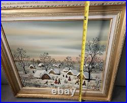 ORIGINAL OIL ON CANVAS With FRAME KOWALSKI FOLK ART VILLAGE IN THE SNOW SCENE ORIGINAL OIL ON CANVAS With FRAME KOWALSKI FOLK ART VILLAGE IN THE SNOW SCENE