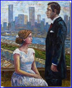 ORIGINAL OIL? PAINTING VINTAGE REALISM? ART SIGNED MAN LOVE DRESS POP FORMAL 30x24