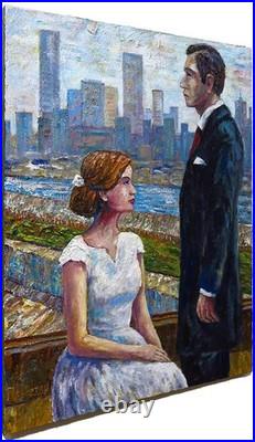 ORIGINAL OIL? PAINTING VINTAGE REALISM? ART SIGNED MAN LOVE DRESS POP FORMAL 30x24
