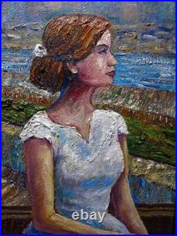 ORIGINAL OIL? PAINTING VINTAGE REALISM? ART SIGNED MAN LOVE DRESS POP FORMAL 30x24