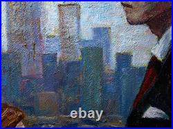 ORIGINAL OIL? PAINTING VINTAGE REALISM? ART SIGNED MAN LOVE DRESS POP FORMAL 30x24