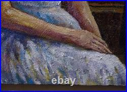 ORIGINAL OIL? PAINTING VINTAGE REALISM? ART SIGNED MAN LOVE DRESS POP FORMAL 30x24