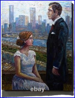 ORIGINAL OIL? PAINTING VINTAGE REALISM? ART SIGNED MAN LOVE DRESS POP FORMAL 30x24