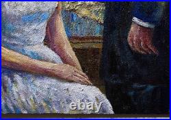 ORIGINAL OIL? PAINTING VINTAGE REALISM? ART SIGNED MAN LOVE DRESS POP FORMAL 30x24