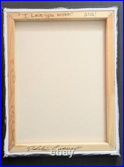 ORIGINAL PAINTING Folk Art Whimsical Moon Man Black Crow Autumn Halloween 18x14