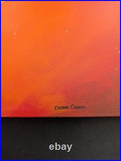 ORIGINAL PAINTING Folk Art Whimsical Moon Man Black Crow Autumn Halloween 18x14