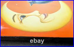 ORIGINAL PAINTING Folk Art Whimsical Moon Man Black Crow Autumn Halloween 18x14