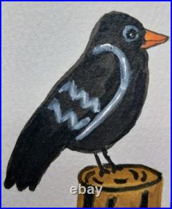 ORIGINAL Painting Americana Folk Art 9X12 Inch Crow Bird Home DECOR By Gat