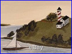 ORIGINAL Painting COASTAL COUNTRY Boats New England Debbie Criswell FOLK ART