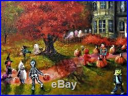 ORIGINAL Painting Lizzy FOLK ART Halloween Haunted Mansion MOON Ghost St Louis