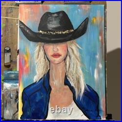 ORIGINAL That COWGIRL Ainsley HANDMADE SIGNED COLORFUL ART PAINTING COA 18x24