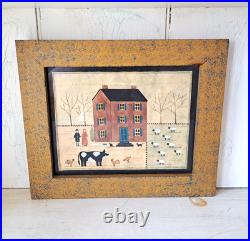 ORIGINAL Vintage HETHERLY HALE Watercolor Primative Folk Art Farm Scene Framed