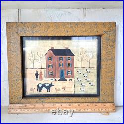 ORIGINAL Vintage HETHERLY HALE Watercolor Primative Folk Art Farm Scene Framed