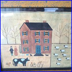 ORIGINAL Vintage HETHERLY HALE Watercolor Primative Folk Art Farm Scene Framed