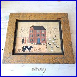 ORIGINAL Vintage HETHERLY HALE Watercolor Primative Folk Art Farm Scene Framed