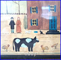 ORIGINAL Vintage HETHERLY HALE Watercolor Primative Folk Art Farm Scene Framed