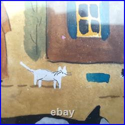 ORIGINAL Vintage HETHERLY HALE Watercolor Primative Folk Art Farm Scene Framed