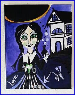 ORIGINAL Wednesday Addams LOVE Spell Goth Canvas Naive folk art Painting