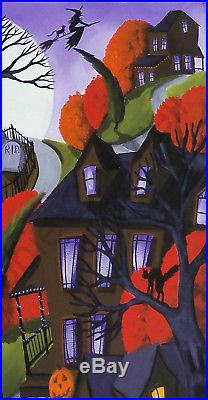 ORIGINAL folk art painting Halloween witch costume ghost JOL mask cat Criswell