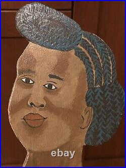 OUTSIDER/NAIVE/FOLK ART Paintings WOMEN WITH HAIRSTYLES unsigned on 1/8 plywood