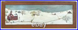 Off to School' Vintage Folk Art Snow Scene on Wood, Signed Jo Vaccarino, 1985