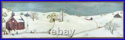 Off to School' Vintage Folk Art Snow Scene on Wood, Signed Jo Vaccarino, 1985
