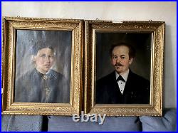 Oil Painting 2 X Portrait Lady And Man ° Ahnengalerie Historicism Antique