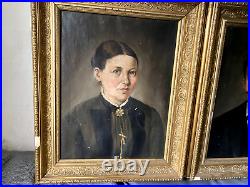 Oil Painting 2 X Portrait Lady And Man ° Ahnengalerie Historicism Antique