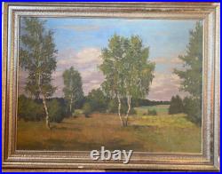 Oil Painting Um 1920 Summer Landscape With Birch & Waldpanorama IN Rustic Style