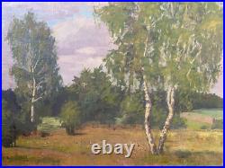 Oil Painting Um 1920 Summer Landscape With Birch & Waldpanorama IN Rustic Style