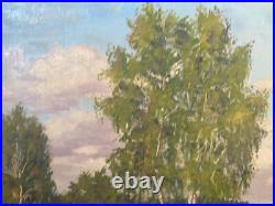 Oil Painting Um 1920 Summer Landscape With Birch & Waldpanorama IN Rustic Style