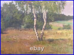 Oil Painting Um 1920 Summer Landscape With Birch & Waldpanorama IN Rustic Style