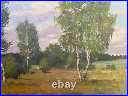 Oil Painting Um 1920 Summer Landscape With Birch & Waldpanorama IN Rustic Style