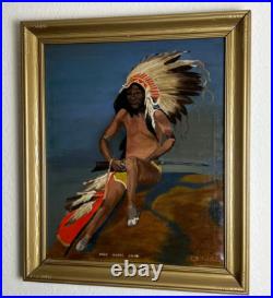 Oil on Canvas Painting of Indian Chief White Swan