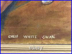 Oil on Canvas Painting of Indian Chief White Swan