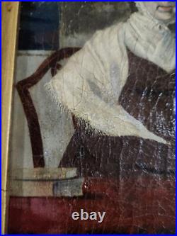 Oil on canvas of mother and daughter with books, American school c. 1815