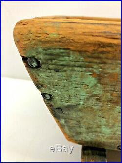 Old 14.5x6.5 Primitive Antique Table Box in Dry Green Paint Folk Art AAFA