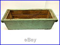 Old 21 Primitive Antique Table Box in Dry Green Paint w Handles Folk Art AAFA