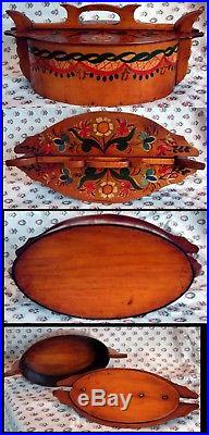 Old Antique Hand Painted Bentwood FOLK ART Wood TINE BOX Snap Box