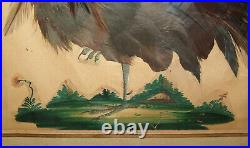 Old Antique Vtg 19th C 1800s Folk Art Rooster Painting Watercolor Paper Feathers
