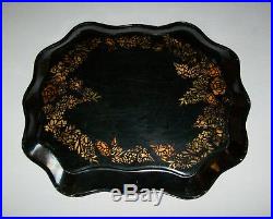 Old Antique Vtg 19th C Folk Art Stenciled Tole Painted Tin Serving Tray Toleware