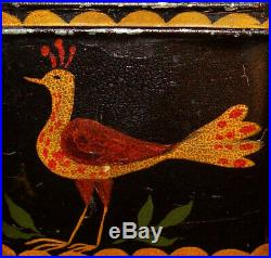 Old Antique Vtg Early 19th C 1800s Hand Painted Folk Art Tin With Distlefink Birds