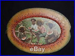 Old Folk Art Hand Painted Watermelon Frame with Boys Eating Watermelon Chromolitho