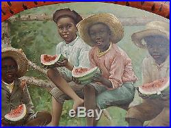 Old Folk Art Hand Painted Watermelon Frame with Boys Eating Watermelon Chromolitho