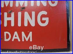 Old NO SWIMMING OR FISHING FROM DAM Sign folk art wood painted safety advertisin