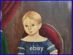 Old Naive Folk Art Oil Painting Boy Girl Welsh Corgi Dog Ann Stanwell England Old Naive Folk Art Oil Painting Boy Girl Welsh Corgi Dog Ann Stanwell England