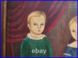 Old Naive Folk Art Oil Painting Boy Girl Welsh Corgi Dog Ann Stanwell England Old Naive Folk Art Oil Painting Boy Girl Welsh Corgi Dog Ann Stanwell England